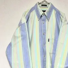 長袖BDシャツ ボタンダウンシャツ ストライプ カラフル ペールトーン M