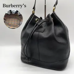 【極美品】バーバリー ショルダーバック 巾着 ノバチェック レザー ブラック 黒