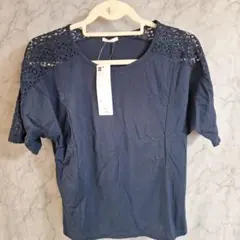 GU ネイビー レーススリーブ Tシャツ S