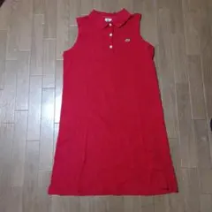 LACOSTE ノースリーブシャツワンピース 42 レッド