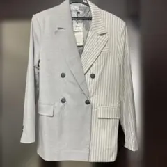 新品タグ付　Bershka テーラードジャケット グレー/ストライプ Mのサムネイル
