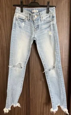 moussy ライトブルー ダメージ加工 スキニーデニム 24インチ