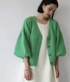 ★ 新品 ★ ELFRANK ボリューム袖ショート丈ニットカーディガン