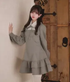 Pal elfy クラシカルシャツレイヤードワンピース チャコールグレー