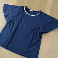 ドレスキップ　ネックレス付き　半袖Tシャツ　美品　ネイビーのサムネイル