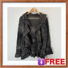 ふわふわモヘア風　フラワーモチーフ　フリルニッ　カーディガン　ビンテージ　レトロ