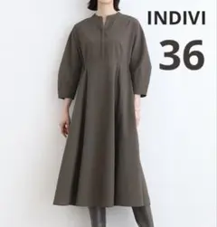 【美品】インディヴィ　パフスリーブ　サッカーチェックワンピース