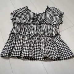 ブランシェス ギンガムブラウス風Tシャツ ブラック　120サイズ