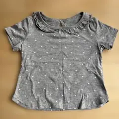 COMME CAISMグレー ハート柄 フリル襟 Tシャツ120cm