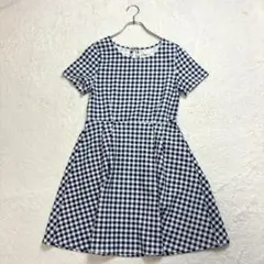 イーハイフンワールドギャラリー【F】紺白 ギンガムチェック ひざ丈ワンピース