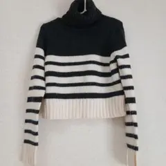 ZARA タートルネック ボーダーニット ブラック×ホワイト