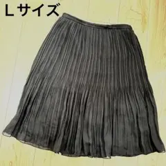 プリーツ ひざ丈スカート　ブラック　シフォン　Ｌサイズのサムネイル