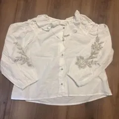 ホワイト ビーズ刺繍 長袖ブラウス