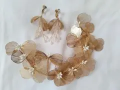 【新品未使用✨ 】ヘッドドレス イヤリング セット ゴールド 花 アクセサリー