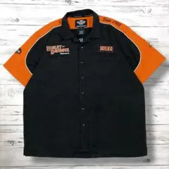 Harley Davidson 半袖シャツ デカロゴ 黒橙 2XL 1276