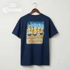 美品 メンズ古着 コロナビール 半袖Tシャツ バックプリント ネイビー XL