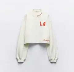 ZARA テキスト プラッシュジャージー カレッジ スウェットシャツ