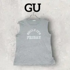 GU タンクトップ ノースリーブトップス ロゴプリント (M)グレー レディース