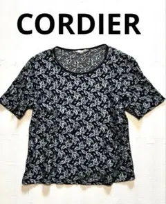 CORDIER コルディア 花柄レース半袖Tシャツ 黒　昭和レトロのサムネイル