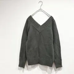 ニット 長袖 Vネック カーキ 無地 シンプル カジュアル 秋