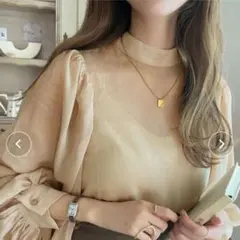 mily bilet　バルーンスリーブハイネック楊柳シアー素材ブラウス