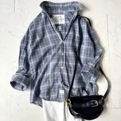 フランクアンドアイリーン バリー希少S→L チェック スキッパー 長袖シャツ 青のサムネイル