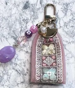 インド刺繍リボン キーホルダー タッセル キーリング チャーム NO4234