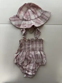 boota kids 韓国子供服　チェック柄 ロンパース 帽子 セット　70cmのサムネイル