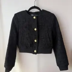 ZARA ツイード ノーカラージャケット ブラック XSサイズ
