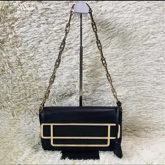 美品】 希少デルヴォー黒 長財布 新品ショルダーチェーンプレゼント 