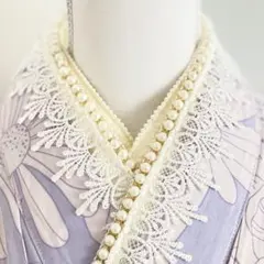 成人式振袖　パール重ね襟レース伊達襟半衿定番　卒業式袴　浴衣着物　帯飾り　七五三