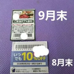 物語コーポレーション　焼肉きんぐ 8月末　しゃぶ葉クーポン　9月末 優待券のサムネイル