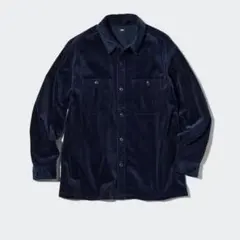 UNIQLOユニクロ コーデュロイワークシャツM厚手羽織ネイビー紺コットン綿長袖