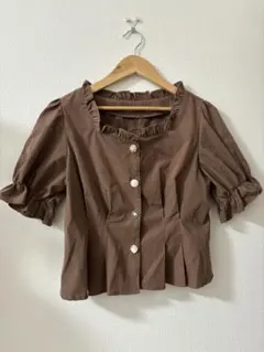 INGNI ブラウン 半袖 フリル付き シャツ Mサイズ