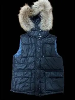 00s y2k old Gap ファー ダウンベスト 短丈 平成 ギャル男 青 - メルカリ