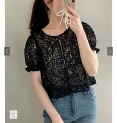 グレイル　新品未使用　ライン刺繍レースフリルブラウス　ブラック