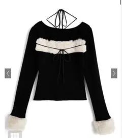 GRL ru1387 ファーホルターネックリボンニットトップス