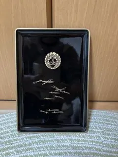 未使用 外箱あり 黒塗り 金彩 和柄 長方形盆 トレー 漆器風