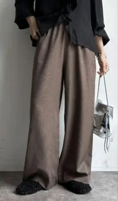 【DouDou】ガンクラブドロストチェックパンツ (brown)