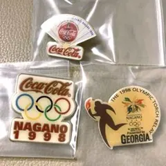 【未使用】1998年長野オリンピックコカコーラ&ジョージア ピンバッジ3個セット