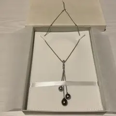 未使用 輝き 揺れる 3粒 パール ロング ネックレス 真珠 SILVER925
