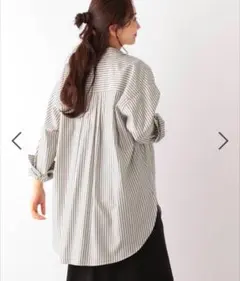 GLOBAL WORK 365日マイスタイルシャツ ネイビーストライプ