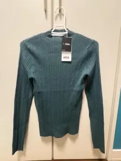 AZUL 青緑 リブ編み 長袖セーター