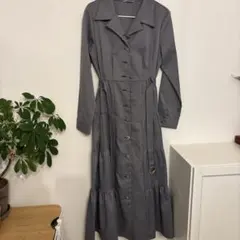 グレー シャツワンピース 長袖