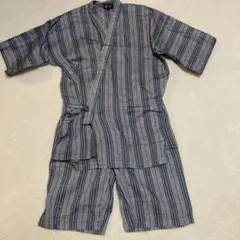 メンズ甚平 Mサイズ　グレーブルーストライプ