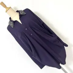 アツロウタマヤ ビジュー付 ドレープ デザイン シャツ h
