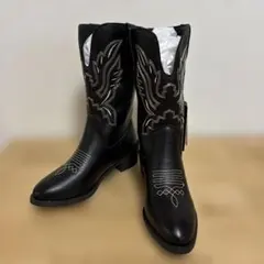 ブラック ウエスタンブーツ ヒール ショートブーツ ミドルブーツ