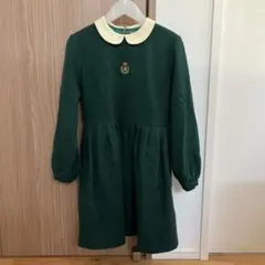 ミキハウス　レトロ深緑色のAラインワンピース120〜130 クリスマス