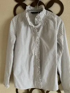 シャツ工房　フリル付きストライプシャツ