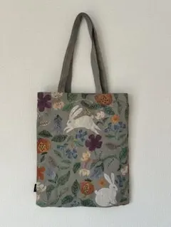 【1月23日まで期間限定価格】松尾みゆき　ウサギと花の刺繍トートバッグ